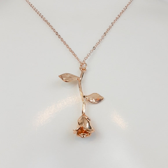 Rose Gold Dangling Rose Pendant Necklace - Picture 8 of 9